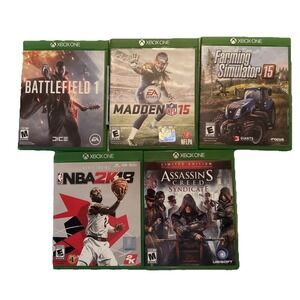 Xbox One Lot Of 5 Game Bundle Tested Battlefield Madden NBA Farm Sim Assassin's